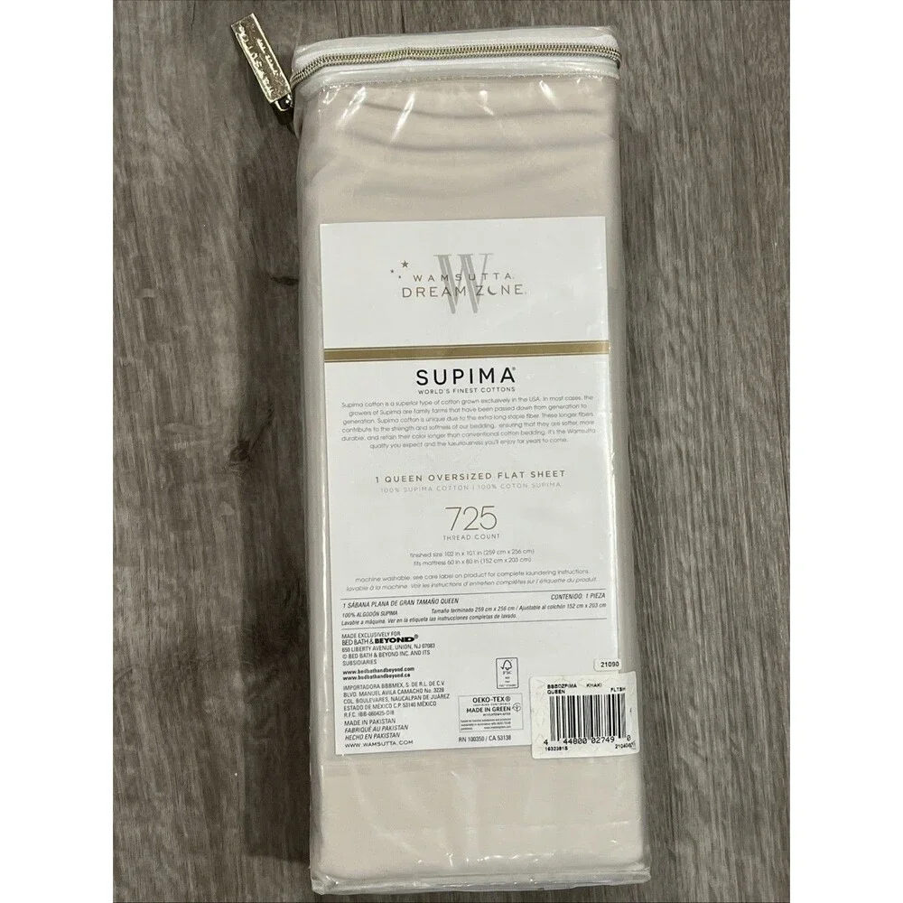 Wamsutta Dream Zone 725 TC Supima Cotton Queen Khaki FLAT Sheet Oversized New